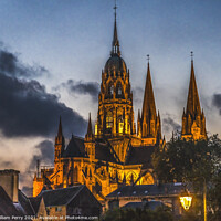 Buy canvas prints of Illuminated Cathedral Nights Lights Church Bayeux Normandy Franc by William Perry