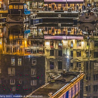 Buy canvas prints of Night Boats Waterfront Reflection Inner Harbor Honfluer France by William Perry