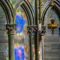 Buy canvas prints of Colorful Reflection Stained Glass Cathedral Bayeux Normandy Fran by William Perry