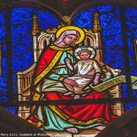 Buy canvas prints of Colorful Virgin Mary Jesus Stained Glass Cathedral Bayeux Norman by William Perry