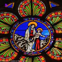 Buy canvas prints of Colorful Virgin Mary Jesus Stained Glass Cathedral Bayeux Norman by William Perry