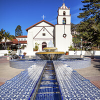 Buy canvas prints of Mexican Tile Fountain Mission San Buenaventura Ventura Californi by William Perry