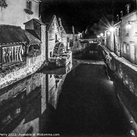 Buy canvas prints of Black White Mill Night Aure River Bayeux Center Normandy France by William Perry