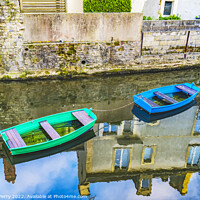 Buy canvas prints of Colorful Boats Aure River Reflection Bayeux Center Normandy Fran by William Perry