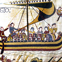 Buy canvas prints of Norman Invastion Ship Bayeux Tapestry Bayeux Normandy France by William Perry
