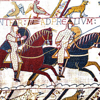 Buy canvas prints of Norman Calvary Archers Battle Hastings Bayeux Tapestry Normandy  by William Perry