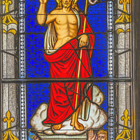 Buy canvas prints of Jesus Victor Stained Glass Church Saint Augustine Florida by William Perry