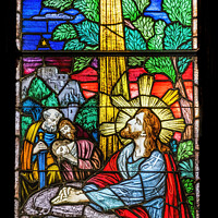 Buy canvas prints of Jesus Praying Garden Stained Glass Church Saint Augustine Florida by William Perry