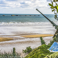 Buy canvas prints of Antiaircraft Gun Mulberry Harbor Arromanches-les-Bains Normandy  by William Perry