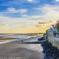 Buy canvas prints of Seawall Beach Flags Mulberry Harbor Arromanches-les-Bains Norman by William Perry