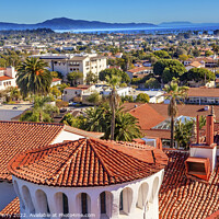 Buy canvas prints of Court House Orange Roofs Buildings Pacific Ocean Santa Barbara C by William Perry