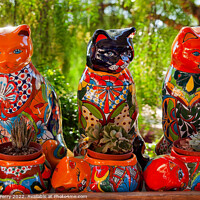 Buy canvas prints of Mexican Colorful Ceramic Cats Old San Diego California by William Perry