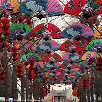 Buy canvas prints of Paper Fans Lucky Red Lanterns Chinese Lunar New Year Decorations by William Perry