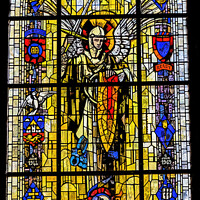 Buy canvas prints of Paratrooper Stained Glass St Marie Eglise Normandy by William Perry