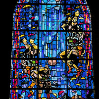 Buy canvas prints of Mary Paratrooper Glass Church St Marie Eglise Normandy France by William Perry