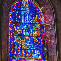 Buy canvas prints of Mary Paratrooper Stained Glass St Marie Eglise Normandy France by William Perry