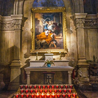 Buy canvas prints of Candles Altar Painting Cathedral Church Nimes Gard France by William Perry