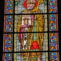 Buy canvas prints of Saint Leontius of Frejus Stained Glass Nimes Cathedral France by William Perry