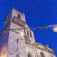 Buy canvas prints of Night Cathedral Church Christmas Decorations Nimes Gard France by William Perry