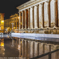 Buy canvas prints of Ice Skating Rink Maison Caree Roman Temple Night Nimes France by William Perry