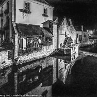 Buy canvas prints of Black White Mill Aure River Night Bayeux Center Normandy France by William Perry