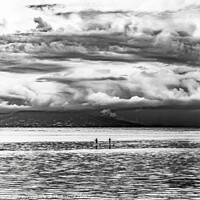 Buy canvas prints of Black White Canoes Tahiti Island Rain Storm Cloudscape Water Moo by William Perry