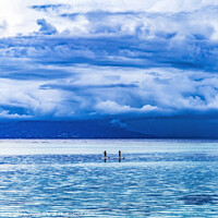 Buy canvas prints of Canoes Tahiti Island Rain Storm Cloudscape Blue Water Moorea  by William Perry