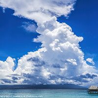 Buy canvas prints of Pier High Rain Storm Cloudscape Blue Water Moorea Tahiti by William Perry