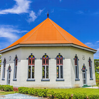 Buy canvas prints of Colorful Papetoai Temple Protestant Church Moorea Tahiti by William Perry