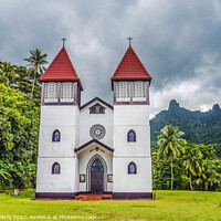 Buy canvas prints of Colorful Sainte Famille Holy Family Church Haapiti Moorea Tahiti by William Perry