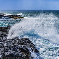 Buy canvas prints of Colorful Arahoho Blowhole Black Lava Blue Water Tahiti by William Perry