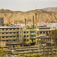 Buy canvas prints of Chinese Factory Chimneys Apartments Gansu Province China by William Perry