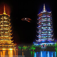 Buy canvas prints of Silver Gold Pagodas Guilin China Moon by William Perry