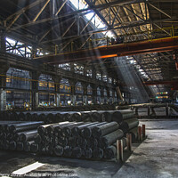 Buy canvas prints of Light Shafts Inside Dark Metals Factory Gansu Province China by William Perry