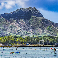 Buy canvas prints of Colorful Waikiki Beach Diamond Head Hydrofoil Surfer Swimmers Ho by William Perry