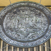 Buy canvas prints of Open Air Seal State Capitol Building Legislature Honolulu Hawaii by William Perry