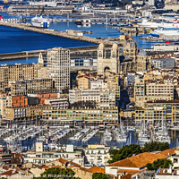 Buy canvas prints of Cityscape Harbors Ships Cathedral Apartment Buildings Marseille  by William Perry