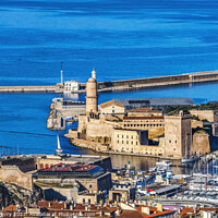 Buy canvas prints of Fort Cityscape Harbors Sailboats Buildings Marseille France by William Perry