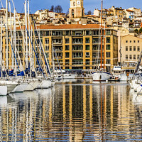 Buy canvas prints of Yachts Boats Waterfront Reflection Church Marseille France by William Perry