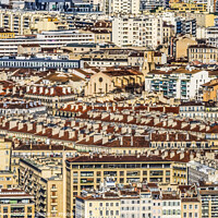 Buy canvas prints of Red Apartment Buildings Pattern Cityscape Marseille France by William Perry