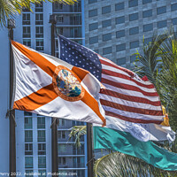 Buy canvas prints of Florida US Flags Plam Trees Buildings Miami Florida by William Perry