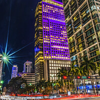 Buy canvas prints of Colorful Downtown Miami night Florida by William Perry