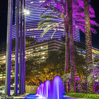 Buy canvas prints of Blue Fountain Night Purple Buildings High Rises  Downtown Miami  by William Perry