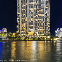 Buy canvas prints of Miami River Night Water Reflections Apartment Buildings Downtown by William Perry
