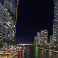 Buy canvas prints of Miami River Night Water Reflections Downtown Florida by William Perry