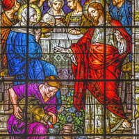 Buy canvas prints of Jesus Water Wine Stained Glass Gesu Church Miami Florida by William Perry