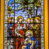 Buy canvas prints of Jesus Keys Peter Stained Glass Gesu Church Miami Florida by William Perry