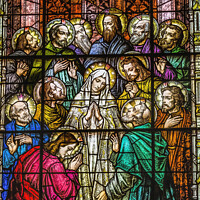 Buy canvas prints of Adoration Mary Disciples Stained Glass Gesu Miami Florida by William Perry