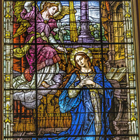 Buy canvas prints of Annunciation Virgin Mary Stained Glass Gesu Church Miami Florida by William Perry