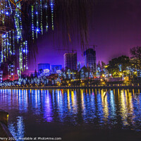 Buy canvas prints of Colorful Grand Canal Buildings NIght Reflection Hangzhou Zhejian by William Perry